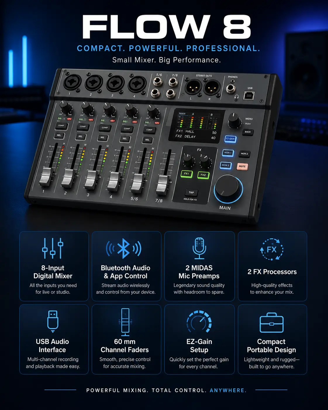 Behringer Flow 8 Digital Mixer – Power Mixer for Podcasts, Studio and Live Sound Behringer Flow 8 live sound mixer