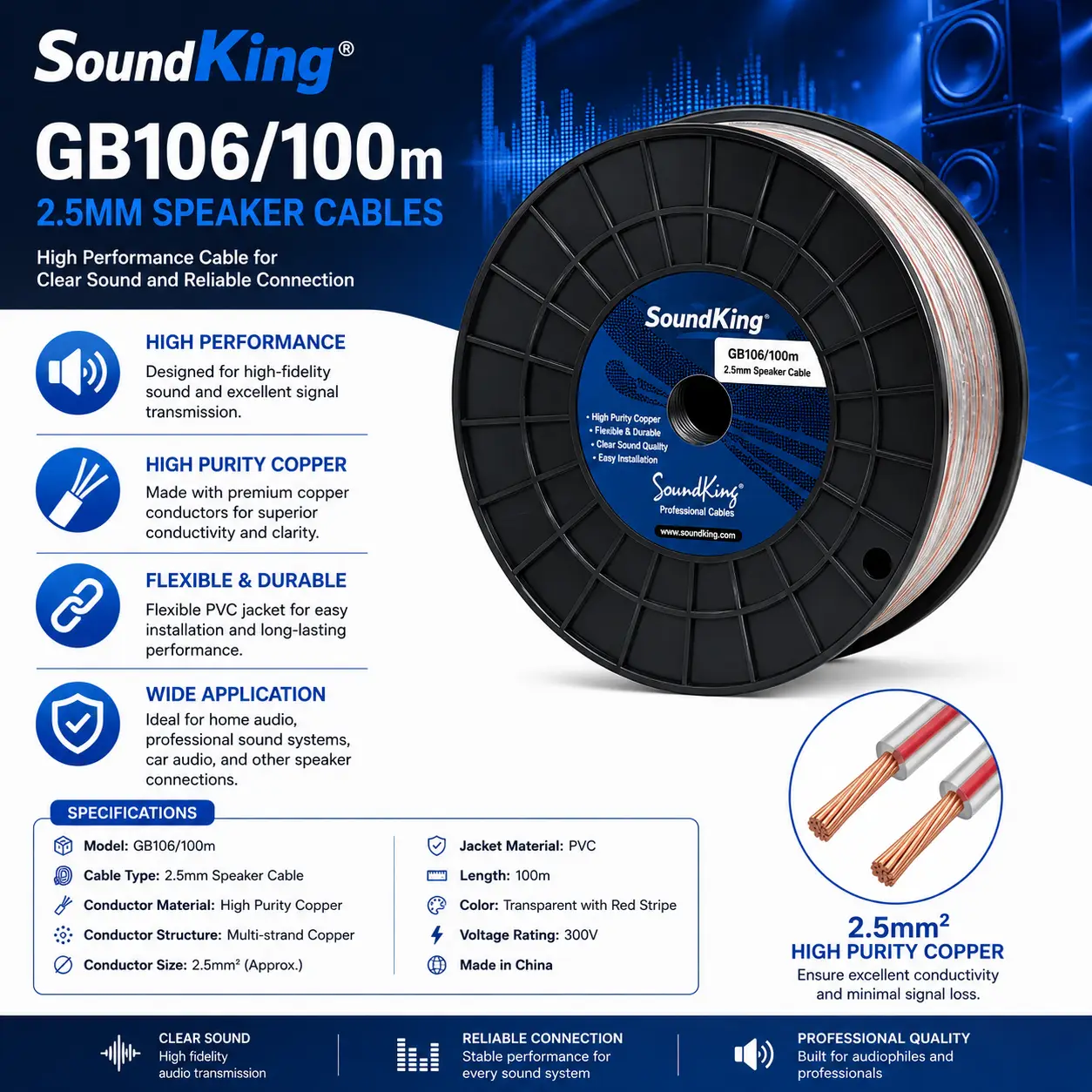 Why SoundKing GB106/100m 2.5mm Speaker Cables Are Ideal for Professional Audio Installations SoundKing GB106 100m 2.5mm Speaker Cable