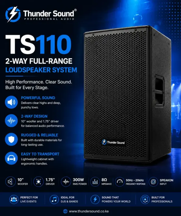 Thunder Sound TS110 2-Way Full-Range Loudspeaker System – Compact Speaker for Churches, Halls and Events