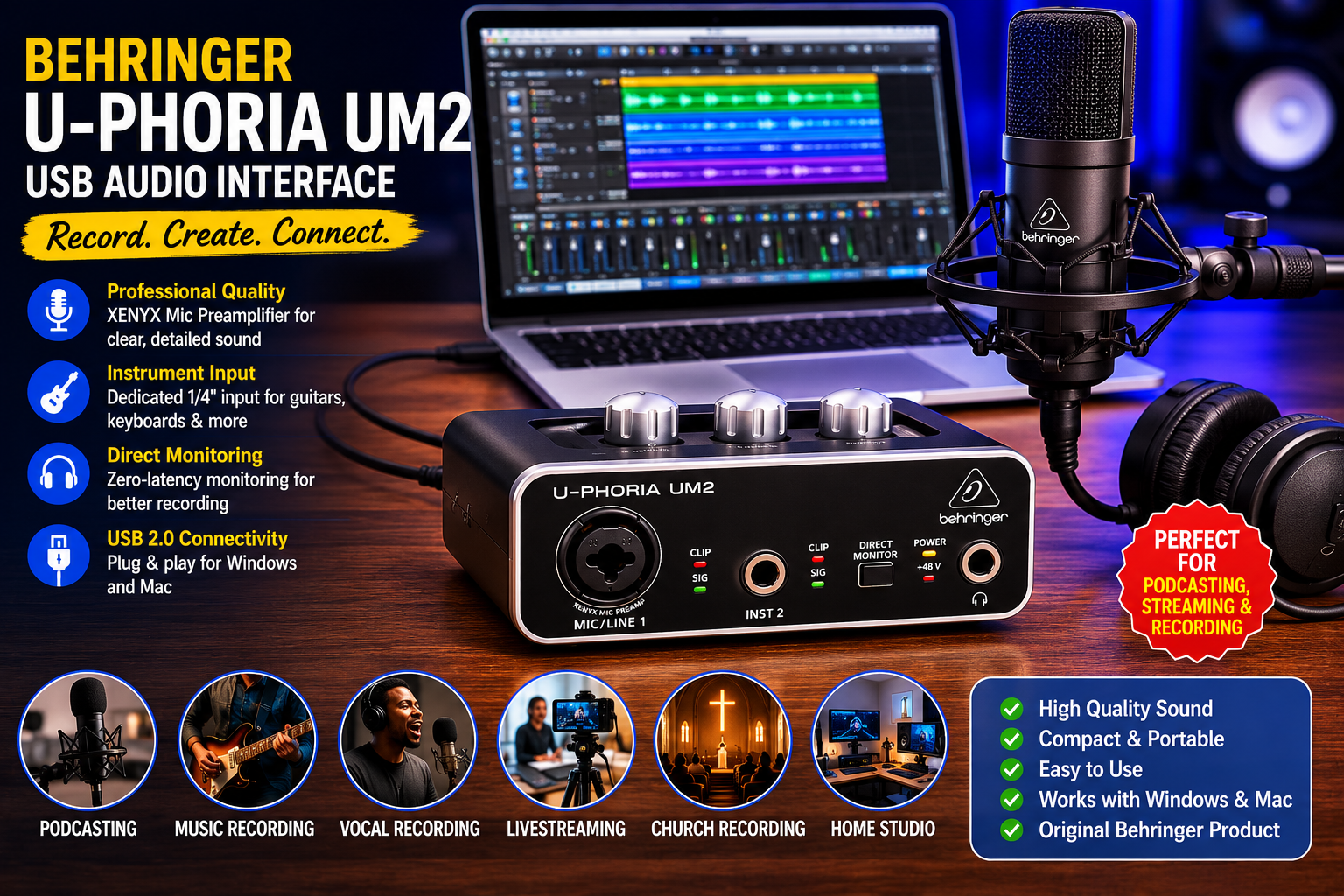 Behringer U-Phoria UM2 Price in Kenya – The Ultimate Budget Audio Interface for Recording, Podcasting and Streaming Behringer UM2 For Sale Kenya