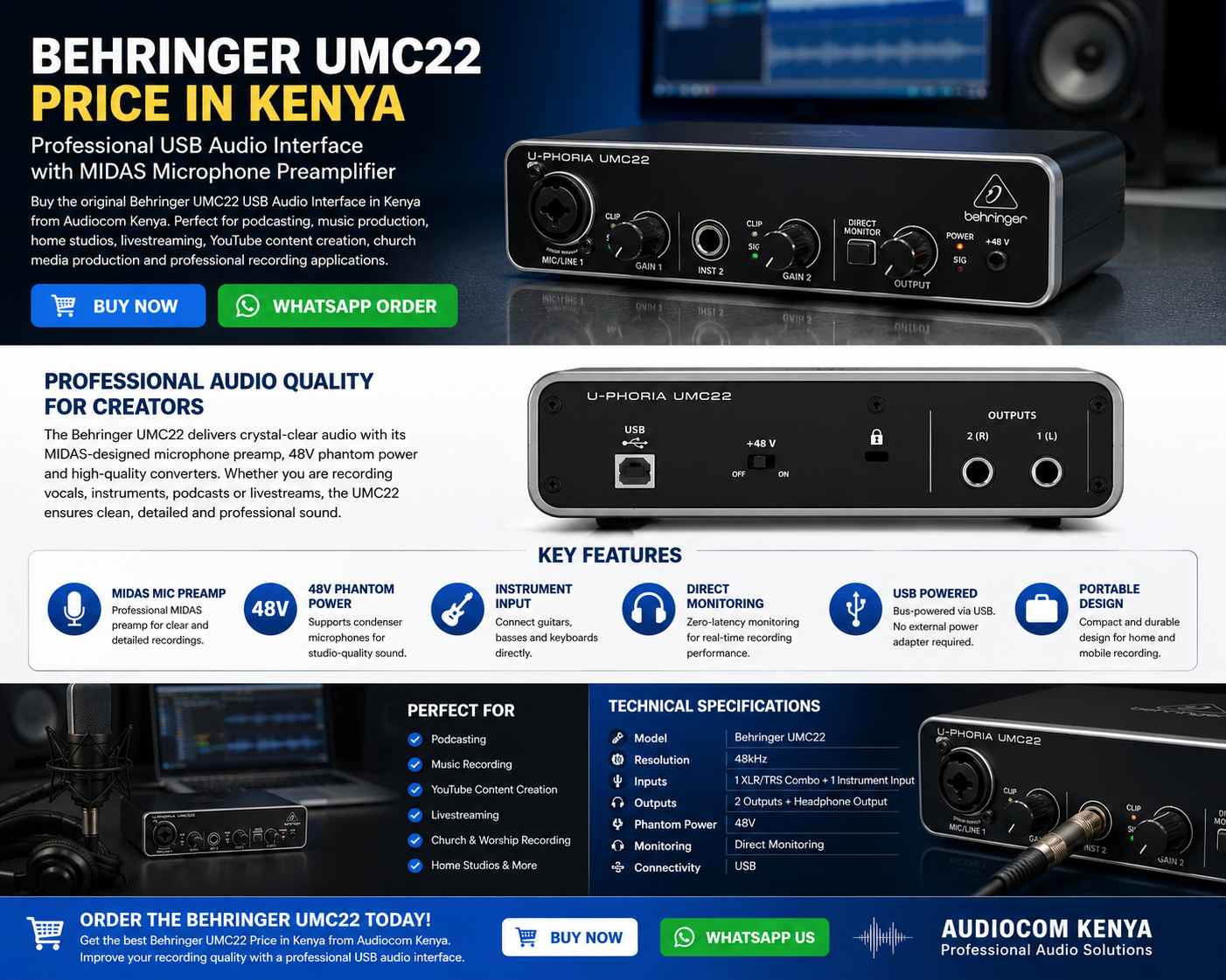 Behringer UMC22 Price in Kenya – Why This USB Audio Interface Is Perfect for Recording, Podcasting and Streaming Behringer UMC22 Price in Kenya