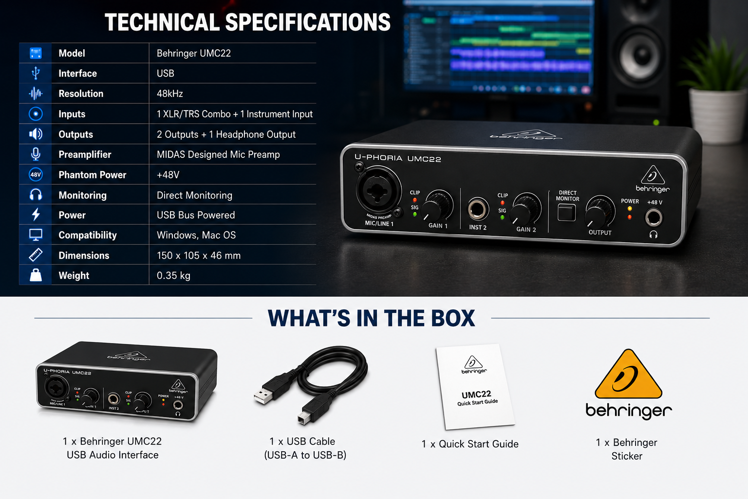 Behringer UMC22 Price in Kenya – Why This USB Audio Interface Is Perfect for Recording, Podcasting and Streaming USB Audio Interface Kenya