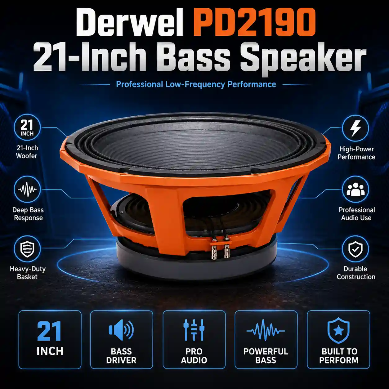 Derwel PD2190 21-Inch Bass Speaker – Powerful 4000W Bass Driver for Subwoofer Cabinets, Clubs and Outdoor Events Derwel PD2190 21-Inch Bass Speaker