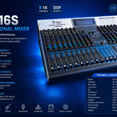Thunder Sound MX14S Professional Mixer – 14 Channel Audio Mixer for Worship, Events, Studios and DJs