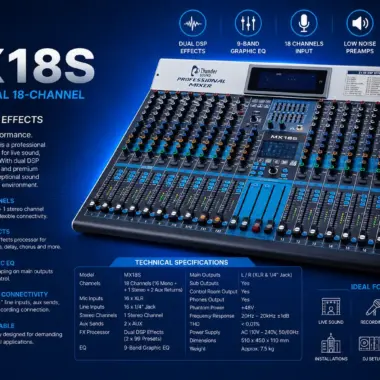 Thunder Sound MX14S Professional Mixer – 14 Channel Audio Mixer for Worship, Events, Studios and DJs