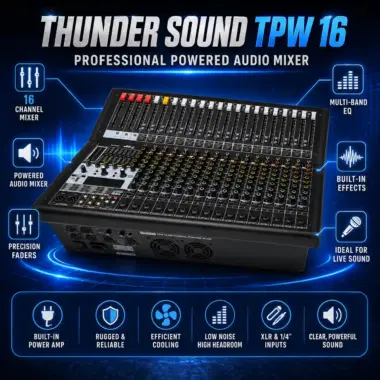 Thunder Sound TPW 16 Professional Powered Audio Mixer – Powerful 16 Channel Mixer for Churches, Events and PA Systems