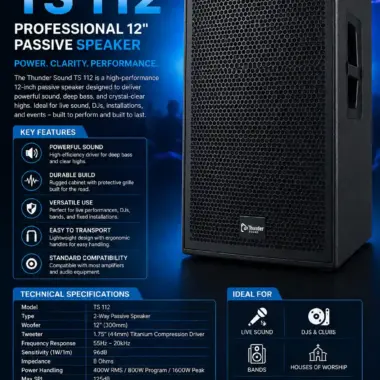 Thunder Sound TS 112 Speaker – Reliable 12-Inch PA Speaker for Churches, DJs, Events and Live Sound