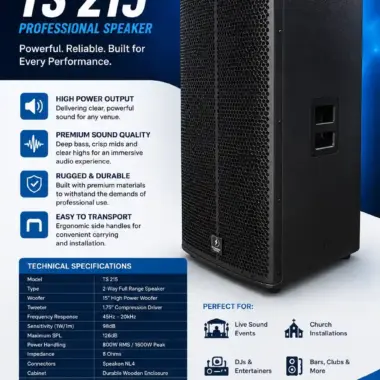 Thunder Sound TS 215 Speaker – Powerful Dual 15-Inch PA Speaker for DJs, Churches, Concerts and Rental Sound
